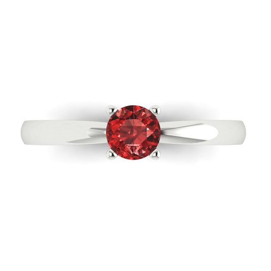 0.5 cttw Natural Garnet Solitaire  Engagement Ring - Solid White Gold (VVS1, Round Cut,5.0mm)