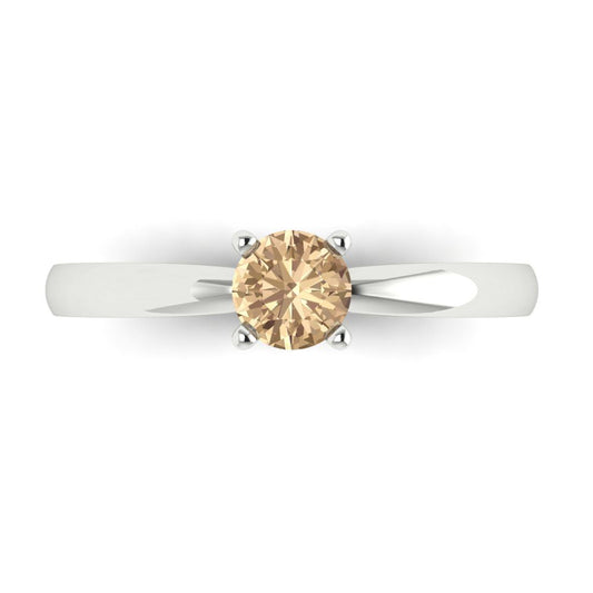 0.5 cttw Yellow Moissanite Solitaire  Engagement Ring - Solid White Gold (VVS1, Round Cut,5.0mm)