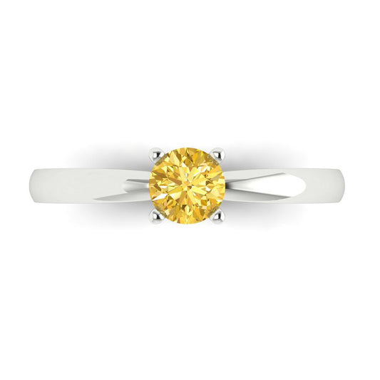 0.5 cttw Natural Citrine Solitaire  Engagement Ring - Solid White Gold (VVS1, Round Cut,5.0mm)
