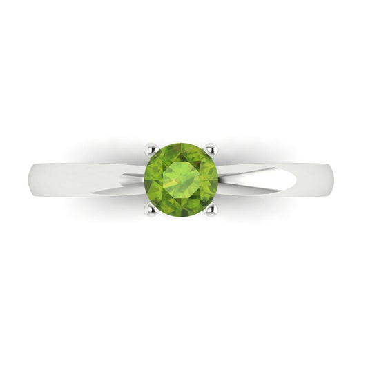 0.5 cttw Natural Peridot Solitaire  Engagement Ring - Solid White Gold (VVS1, Round Cut,5.0mm)
