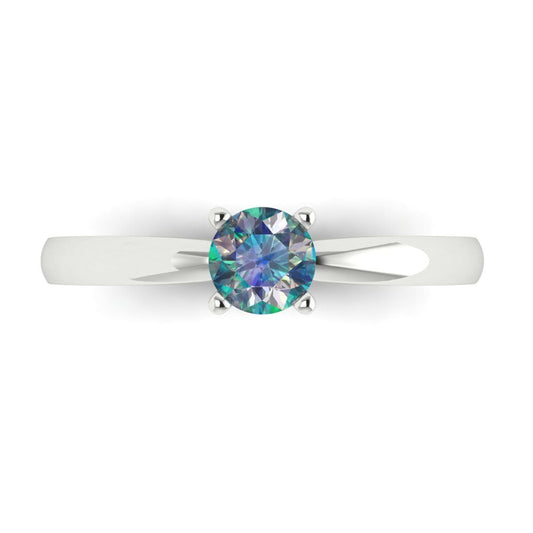 0.5 cttw Blue Moissanite Solitaire  Engagement Ring - Solid White Gold (VVS1, Round Cut,5.0mm)