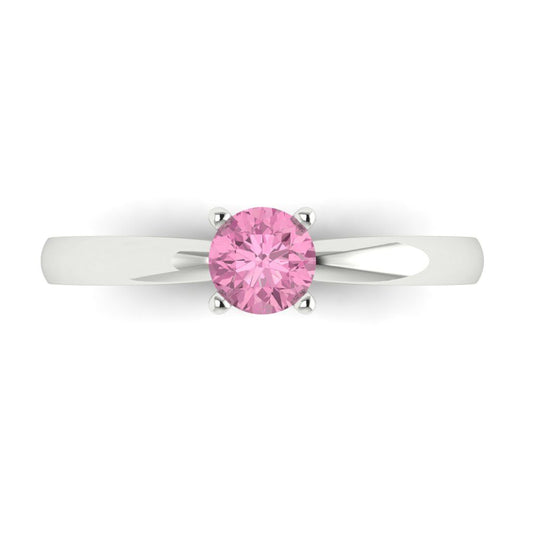 0.5 cttw Zirconia Simulated Pink Diamond Solitaire  Engagement Ring - Solid White Gold (VVS1, Round Cut,5.0mm)