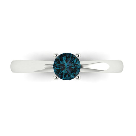 0.5 cttw Natural London Blue Topaz Solitaire  Engagement Ring - Solid White Gold (VVS1, Round Cut,5.0mm)