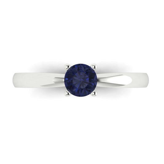 0.5 cttw Simulated Blue Sapphire Solitaire  Engagement Ring - Solid White Gold (VVS1, Round Cut,5.0mm)