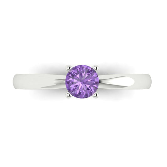 0.5 cttw Simulated Alexandrite Solitaire  Engagement Ring - Solid White Gold (VVS1, Round Cut,5.0mm)