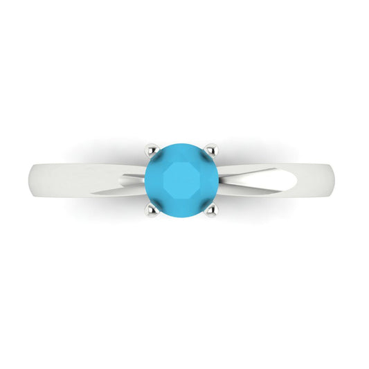 0.5 cttw Simulated Turquoise Solitaire  Engagement Ring - Solid White Gold (VVS1, Round Cut,5.0mm)