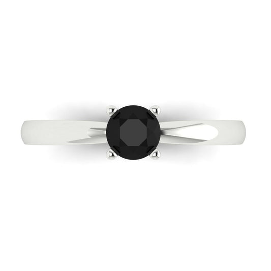 0.5 cttw Natural Onyx Solitaire  Engagement Ring - Solid White Gold (VVS1, Round Cut,5.0mm)