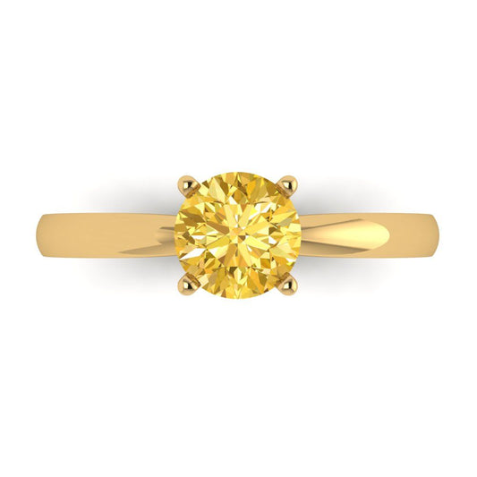 1 cttw Natural Citrine Solitaire  Engagement Ring - Solid Yellow Gold (VVS1, Round Cut,6.5mm)