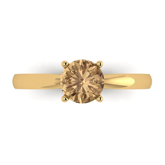 1 cttw Zirconia Simulated Champagne Diamond Solitaire  Engagement Ring - Solid Yellow Gold (VVS1, Round Cut,6.5mm)