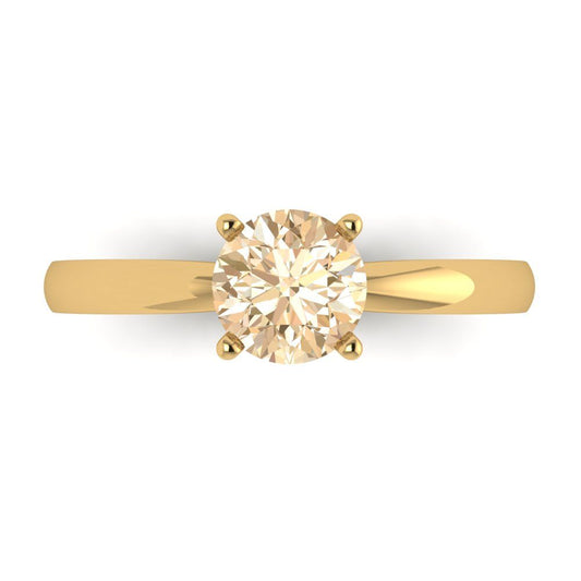 1 cttw Natural Morganite Solitaire  Engagement Ring - Solid Yellow Gold (VVS1, Round Cut,6.5mm)