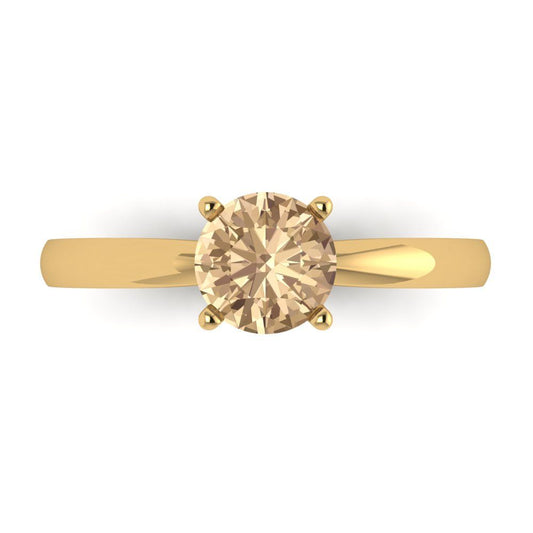1 cttw Yellow Moissanite Solitaire  Engagement Ring - Solid Yellow Gold (VVS1, Round Cut,6.5mm)