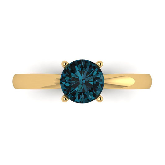 1 cttw Natural London Blue Topaz Solitaire  Engagement Ring - Solid Yellow Gold (VVS1, Round Cut,6.5mm)