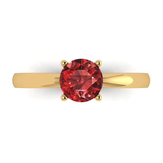1 cttw Natural Garnet Solitaire  Engagement Ring - Solid Yellow Gold (VVS1, Round Cut,6.5mm)