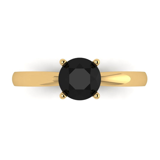 1 cttw Natural Onyx Solitaire  Engagement Ring - Solid Yellow Gold (VVS1, Round Cut,6.5mm)