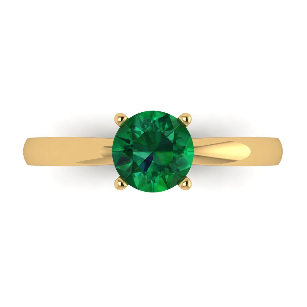 1 cttw Simulated Emerald Solitaire  Engagement Ring - Solid Gold (Round Cut,6.5mm)