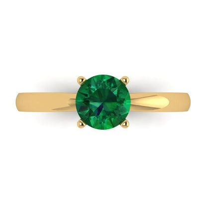 1 cttw Simulated Emerald Solitaire  Engagement Ring - Solid Gold (Round Cut,6.5mm)