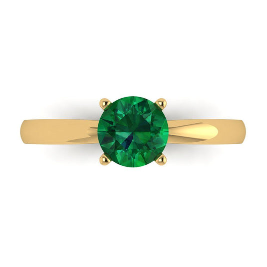 1 cttw Simulated Emerald Solitaire  Engagement Ring - Solid Yellow Gold (VVS1, Round Cut,6.5mm)