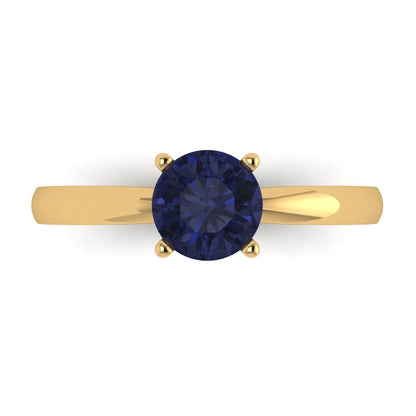 1 cttw Simulated Blue Sapphire Solitaire  Engagement Ring - Solid Gold (Round Cut,6.5mm)