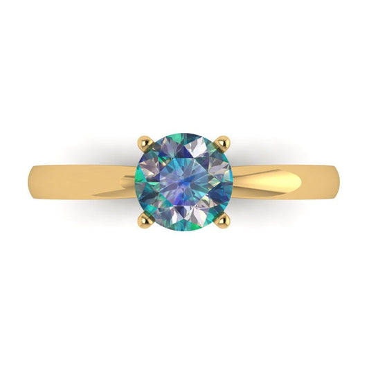 1 cttw Blue Moissanite Solitaire  Engagement Ring - Solid Yellow Gold (VVS1, Round Cut,6.5mm)