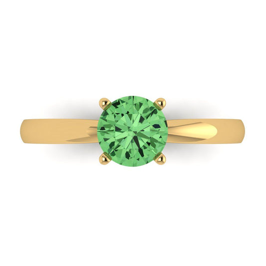 1 cttw Zirconia Simulated Green Diamond Solitaire  Engagement Ring - Solid Yellow Gold (VVS1, Round Cut,6.5mm)
