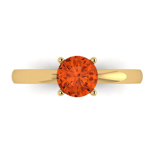 1 cttw Zirconia Simulated Red Diamond Solitaire  Engagement Ring - Solid Yellow Gold (VVS1, Round Cut,6.5mm)
