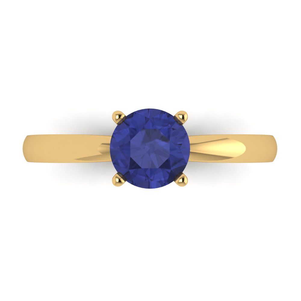 1 cttw Simulated Tanzanite Solitaire  Engagement Ring - Solid Gold (Round Cut,6.5mm)