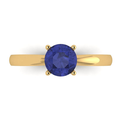 1 cttw Simulated Tanzanite Solitaire  Engagement Ring - Solid Gold (Round Cut,6.5mm)