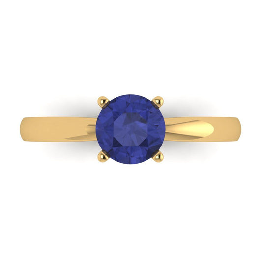 1 cttw Simulated Tanzanite Solitaire  Engagement Ring - Solid Yellow Gold (VVS1, Round Cut,6.5mm)