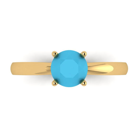 1 cttw Simulated Turquoise Solitaire  Engagement Ring - Solid Yellow Gold (VVS1, Round Cut,6.5mm)