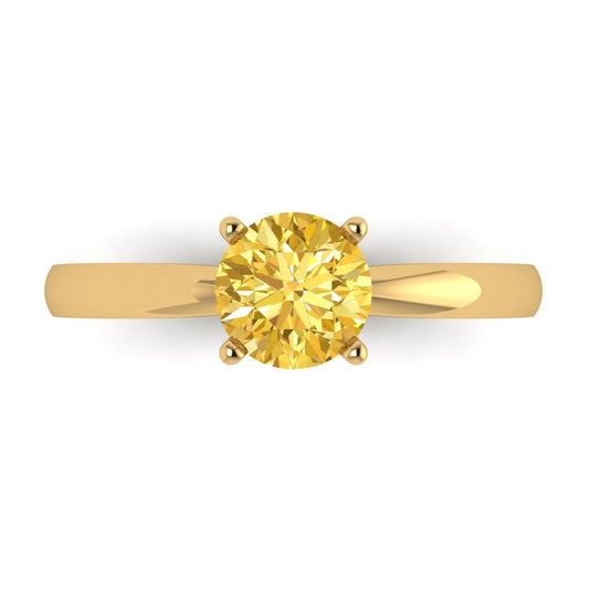 1 cttw Zirconia Simulated Yellow Diamond Solitaire  Engagement Ring - Solid Yellow Gold (VVS1, Round Cut,6.5mm)