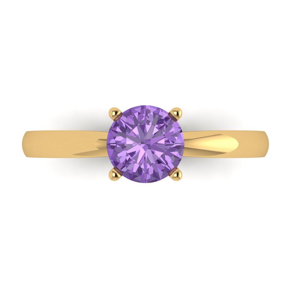 1 cttw Simulated Alexandrite Solitaire  Engagement Ring - Solid Gold (Round Cut,6.5mm)
