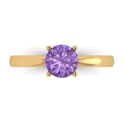 1 cttw Simulated Alexandrite Solitaire  Engagement Ring - Solid Gold (Round Cut,6.5mm)