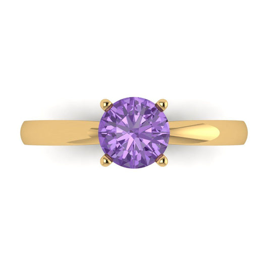 1 cttw Simulated Alexandrite Solitaire  Engagement Ring - Solid Yellow Gold (VVS1, Round Cut,6.5mm)
