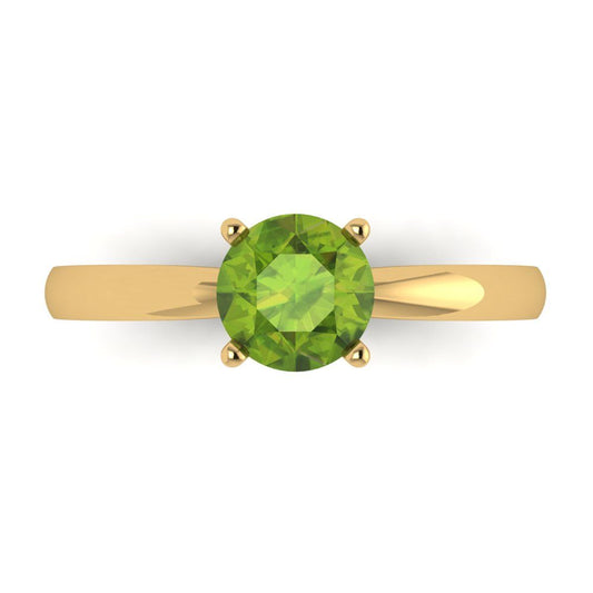 1 cttw Natural Peridot Solitaire  Engagement Ring - Solid Yellow Gold (VVS1, Round Cut,6.5mm)