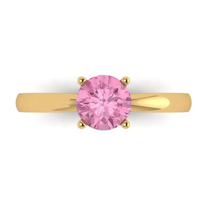 1 cttw Zirconia Simulated Pink Diamond Solitaire  Engagement Ring - Solid Gold (VVS1, Round Cut,6.5mm)