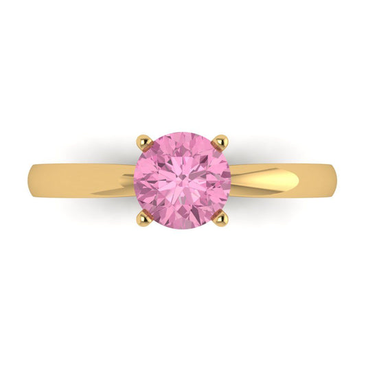 1 cttw Zirconia Simulated Pink Diamond Solitaire  Engagement Ring - Solid Yellow Gold (VVS1, Round Cut,6.5mm)