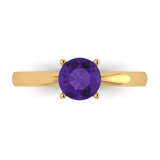1 cttw Natural Amethyst Solitaire  Engagement Ring - Solid Yellow Gold (VVS1, Round Cut,6.5mm)