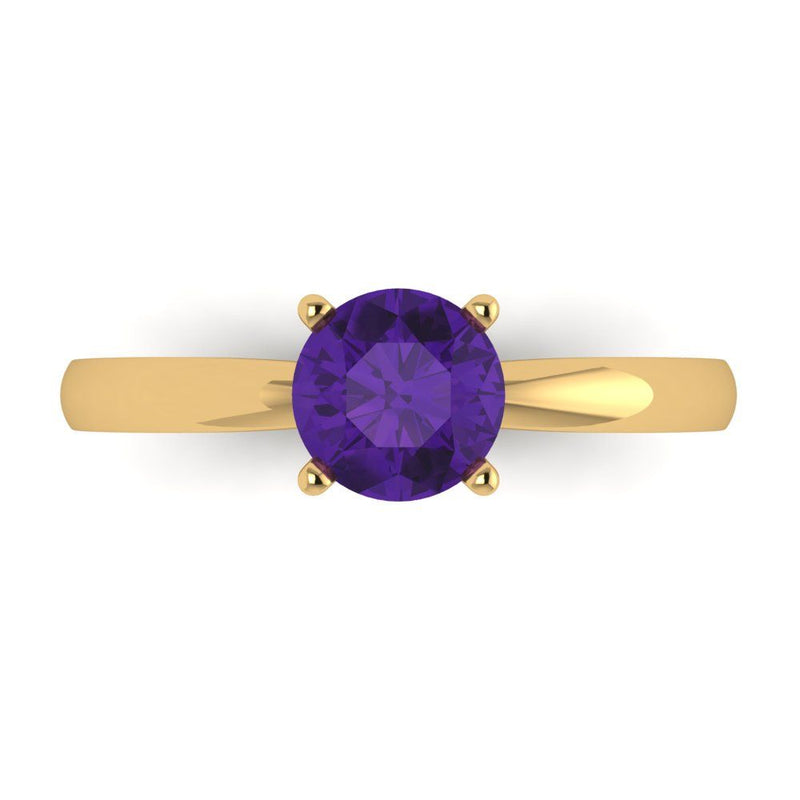 1 ct Brilliant Round Cut Natural Amethyst Stone Yellow Gold Solitaire Ring