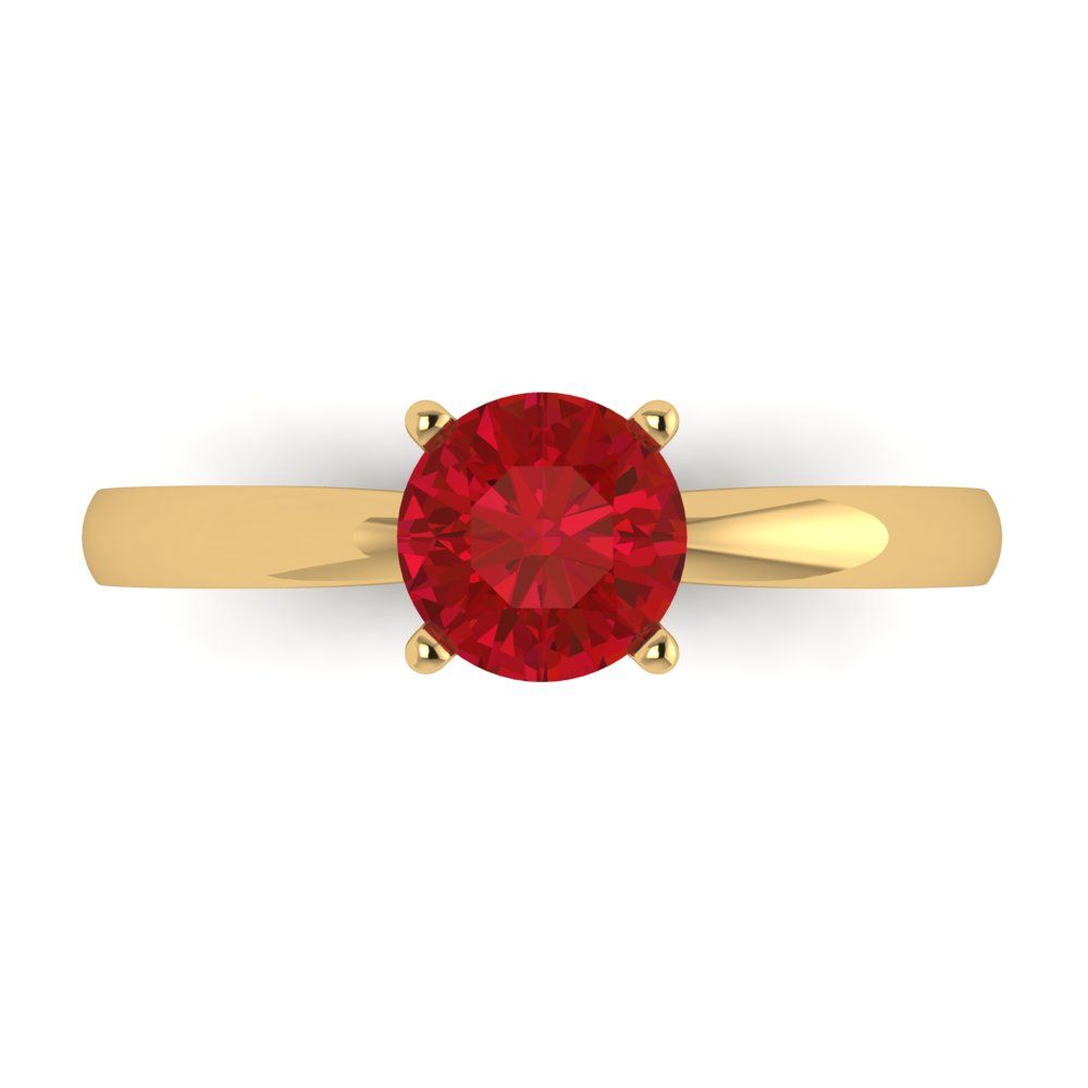 1 cttw Simulated Ruby Solitaire  Engagement Ring - Solid Yellow Gold (VVS1, Round Cut,6.5mm)