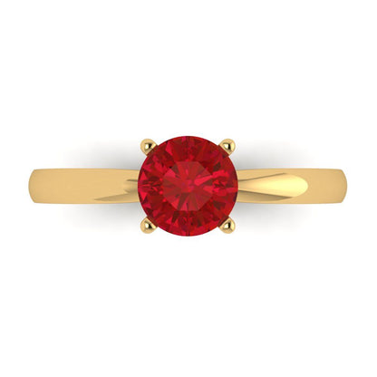 1 cttw Simulated Ruby Solitaire  Engagement Ring - Solid Yellow Gold (VVS1, Round Cut,6.5mm)