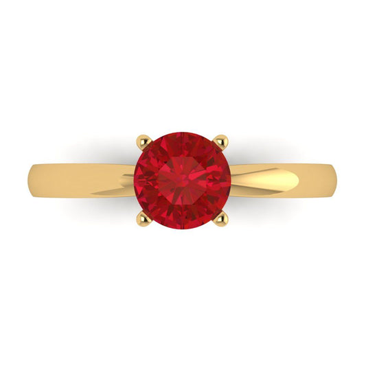 1 cttw Simulated Ruby Solitaire  Engagement Ring - Solid Yellow Gold (VVS1, Round Cut,6.5mm)
