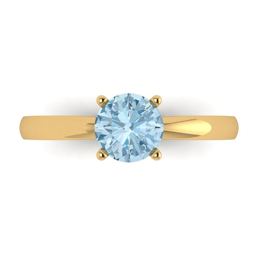 1 cttw Natural Swiss Blue Topaz Solitaire  Engagement Ring - Solid Yellow Gold (VVS1, Round Cut,6.5mm)