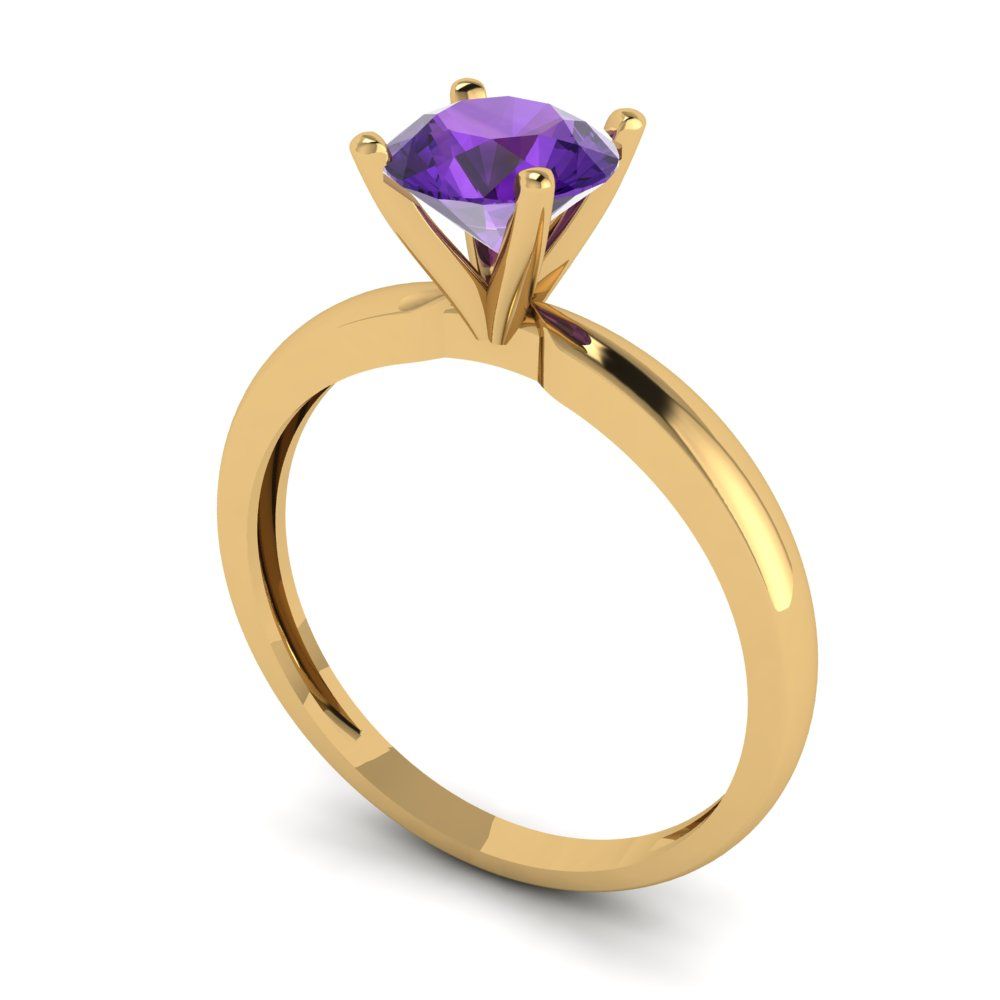 1 cttw Natural Amethyst Solitaire  Engagement Ring - Solid Gold (Round Cut,6.5mm)