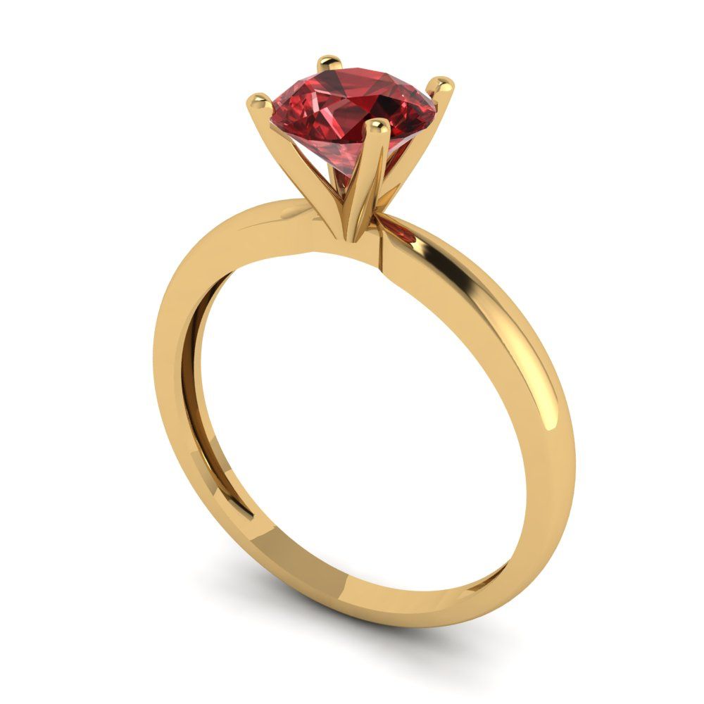 1 cttw Natural Garnet Solitaire  Engagement Ring - Solid Gold (Round Cut,6.5mm)
