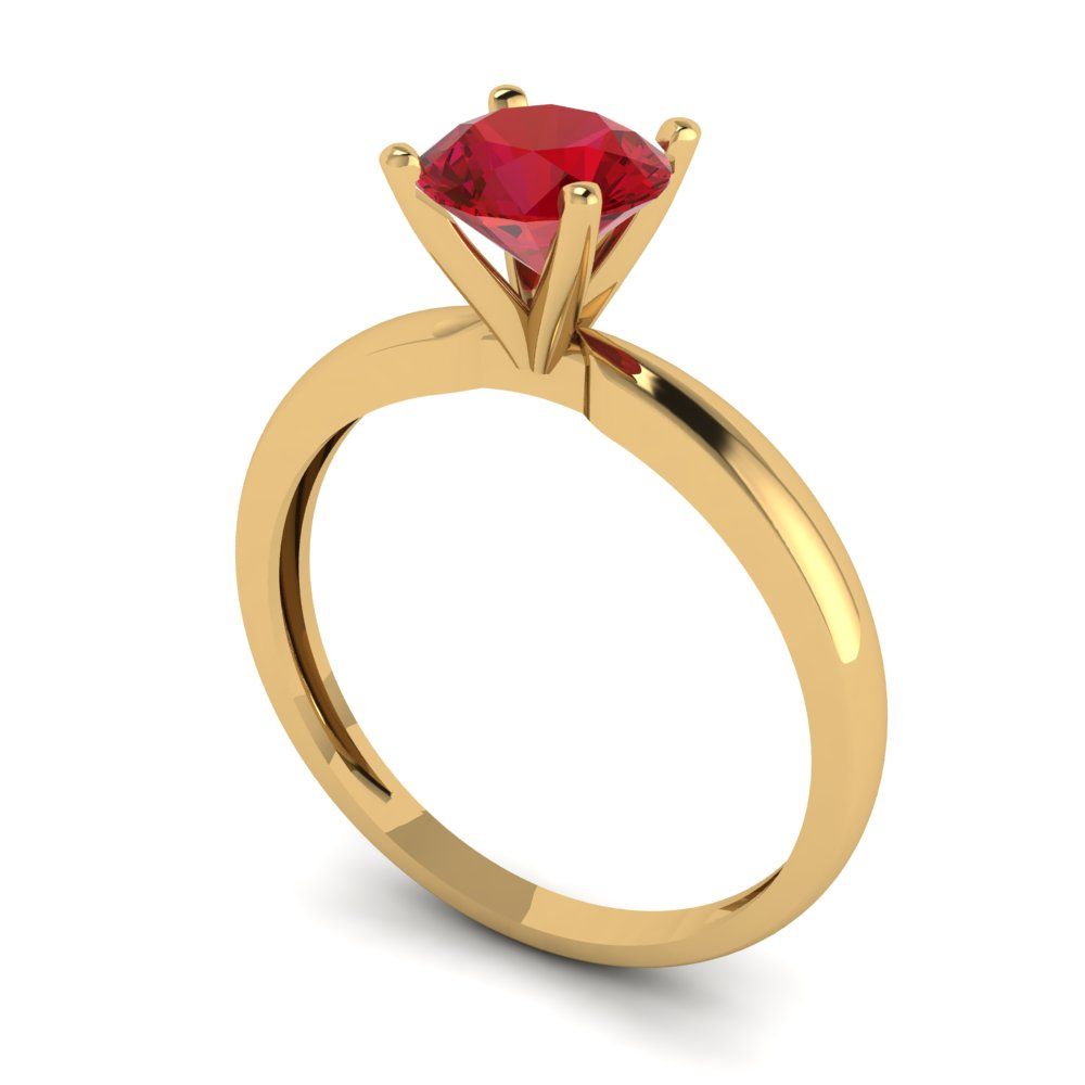1 cttw Simulated Ruby Solitaire  Engagement Ring - Solid Yellow Gold (VVS1, Round Cut,6.5mm)
