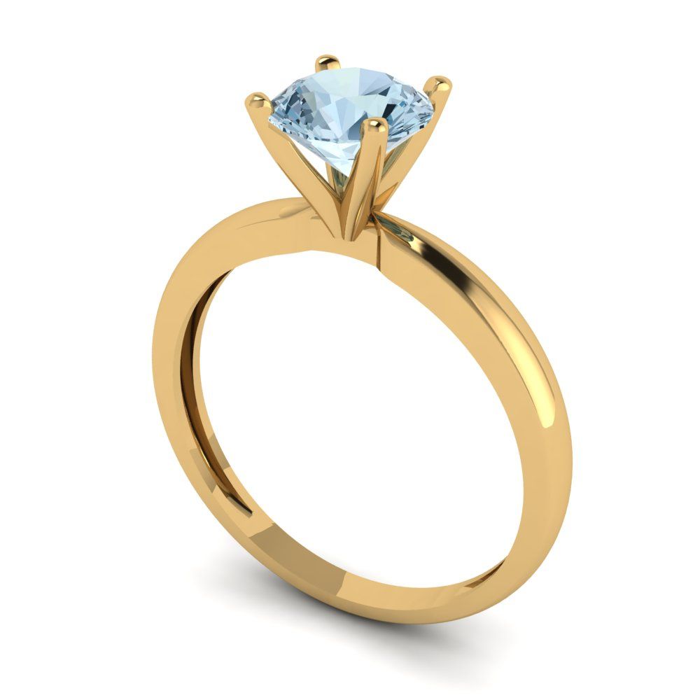 1 cttw Natural Aquamarine Solitaire  Engagement Ring - Solid Gold (Round Cut,6.5mm)