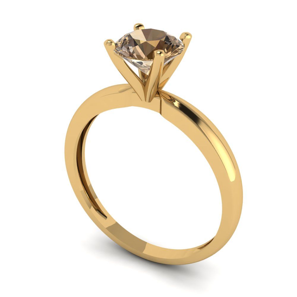 1 cttw Zirconia Simulated Champagne Diamond Solitaire  Engagement Ring - Solid Gold (VVS1, Round Cut,6.5mm)