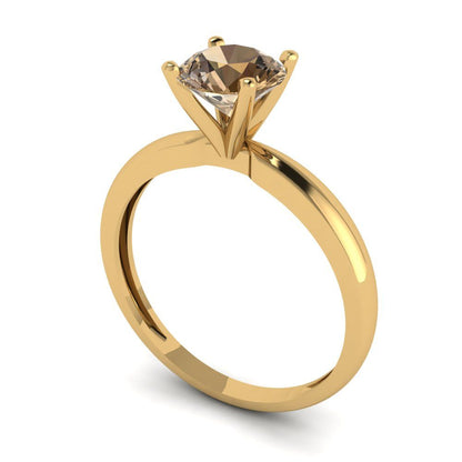 1 cttw Zirconia Simulated Champagne Diamond Solitaire  Engagement Ring - Solid Gold (VVS1, Round Cut,6.5mm)