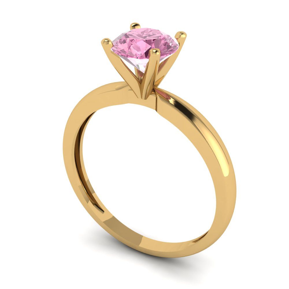 1 cttw Zirconia Simulated Pink Diamond Solitaire  Engagement Ring - Solid Gold (VVS1, Round Cut,6.5mm)