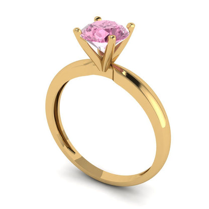 1 cttw Zirconia Simulated Pink Diamond Solitaire  Engagement Ring - Solid Gold (VVS1, Round Cut,6.5mm)